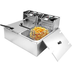 Commercial Electric Deep Fryer w/Baskets & Lids 12.7QT/12L, Stainless Steel Commercial Fryer, Countertop Kitchen Frying Machine w/Temperature Control, French Fries Donuts