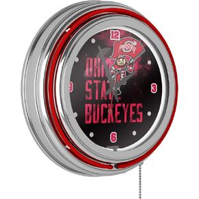 Ohio State Smoking Brutus Chrome Double Ring Neon Clock