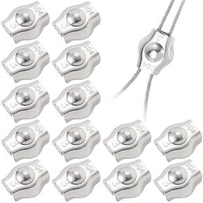 15pcs M3 Wire Rope Clips, Stainless Steel Simplex Wire Cable Clasp, Single Bolt Wire Rope Fittings for 1/8inch Wire Rope