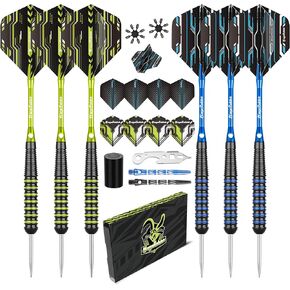Steel Tip Darts Set, 6pcs Steel Darts with 22gams,Metal Darts with 16pcs Darts Flights+8pcs Darts shafts+1pcs Darts Sharpener+2pcs Flights Protector,Dart Accessories