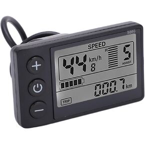 S866 Electric LCD Display Meter, 24V 36V 48V Display Meter Control Panel with Waterproof Plug, for 22.2mm/0.9in Handlebars