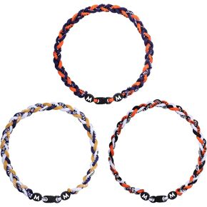 3pcs Braided Baseball Necklace, Nylon Tri-Braided Rope Baseball Necklace Baseball Rope Necklaces Tornado Design Sports Necklace Team Gifts for Men Player Softball Fans (Style 1)