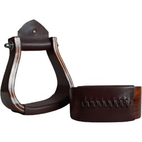Wooden Wide Western Leather Covered Stirrups, Wooden Bell Saddle Stirrups