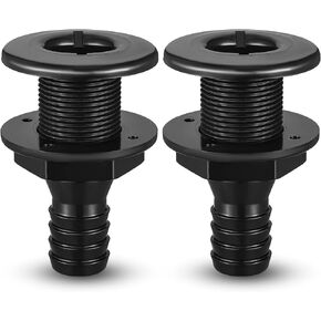 2 Pcs 1 Polypropylene Thru Hull Fitting for Boats Plastic Through Hull Connector Boat Plumbing Fittings Accessory for Marine Onboard Plumbing Drain Outlet Plug Bilge Pump Hose (Black)