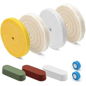9Pcs 6 Inch Polishing Wheels Kit for Bench Grinder, w/ 3 Polishing Compounds, Including 1/2" Arbor Hole 70Ply 2 White Cotton Polish Wheels, 42Ply Yellow Cotton Wheel, 30Ply Soft Flannel Buffing Wheel