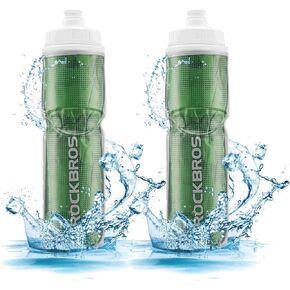 ROCKBROS Insulated Bike Water Bottles Keep Water Cool, Leak-Proof Cycling Water Bottle with Handle, Bicycle Water Bottle Easy to Squeeze（24oz）