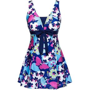 ECUPPER Womens One Piece Swimdress Plus Size Shaping Body Swimsuits Printed Skirt Swimwear with Boyshort