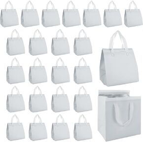 25 Pack Insulated Take Away Bags, Small Insulated Cooler Bag Grocery Bags, Disposable Lunch Bags, White Thermal Bags for Hot&cold Frozen Food, Food Delivery, 9.5 x 6 x 10 Inches