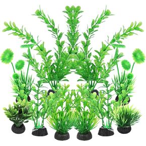 AQUANEAT Fish Tank Artificial Plants, Aquarium Plants Plastic, Green Fish Tank Decorations, 10pcs