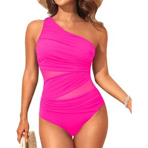 Aqua Eve Women Mesh One Piece Swimsuit - Tummy Control One Shoulder Bathing Suit Cut Out Swimwear 2025