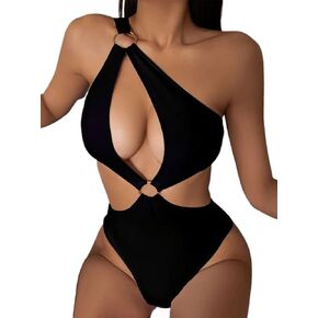 Hilinker Women's O-Ring Cutout Halter One Piece Swimsuit High Cut Bathing Suit