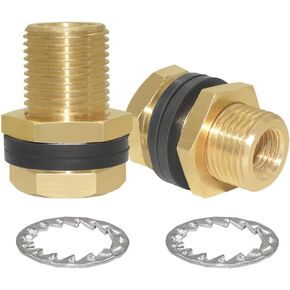 Joywayus 3/8" NPT Female 1/2" Male Brass Bulkhead Fitting Bulk Head Bulkhead Tank Fitting Coupler (Pack of 2)