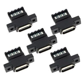 cablecc 5pcs/Set DC Power 5V/20V DIY OEM Type C Female Socket Connector to 6Pin PCBA Pinout PD IP67（Scew Nut Mount Type）