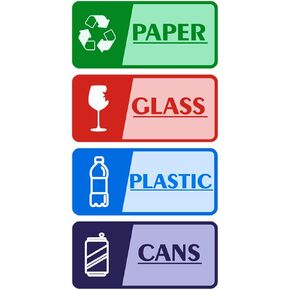4PCS Recycle Stickers for Trash Bins，Self-Adhesive Waterproof and Fade Resistant Trash and Recycle Stickers, Recycling Labels for Trash Can for Home, Office, Apartment, Hotel, School and Public Area