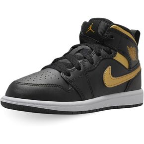 Jordan 1 Mid Little Kids' Shoes (DQ8424-071, Black/White/Metallic Gold) Size 3 in Kuwait