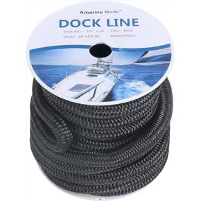 Amarine Made Dock Lines, 3/4" X 50’ Boat Rope with 12" Eyelet, Dock Line with 9500lbs Breaking Strength, Boat Line with 1900lbs Working Load for Docking Water Crafts, Boats etc. Black in Saudi Arabia