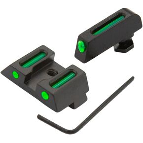 No-Tritium Fiber Optic Sights for Glock 17, 17L, 19, 22, 23, 24, 26, 27, 33, 34, 35, 38 and 39, Green Photoluminescent Outline for Outdoor