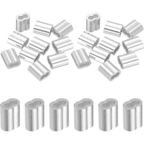 uxcell 3/32" 2.5mm Aluminum Crimping Loop Sleeve Double Ferrule for Wire Rope Cable Line End, Silver 20pcs
