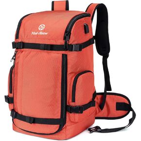 Ski Boot Bag Backpack, 50L Large Capacity Water-Resistant Padded Ski Travel Bag & Snowboard Boot Bag for Ski Boots, Helmet, Goggles, Clothes, Gloves, Snowboard Gear (Orange)