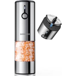 Large Capacity Rechargeable Electric Salt and Pepper Grinder Set -USB Charging Port with Sliding Dust Cover; Automatic Salt and Pepper Mill Grinder With LED Light-6 Adjustable Grinding Modes