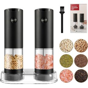 Electric Salt and Pepper Grinder Set of 2, Automatic Pepper Mill,USB Rechargeable, Adjustable Coarseness, One-handed Operation, Ceramic Burr, Refillable, Auto Grinders with Charging Base LED Light