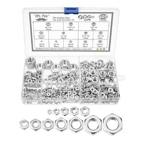 Mr. Pen- SAE Hex Nuts Assortment Kit, 405 pcs, Stainless Steel, Hardware Nuts, 1/4-20 Nut Set, 3/8 Nut, 5/16 Nut, 3/8 Nuts, 10-32 Nut, 5/16 Nuts, 1/4 Nuts, 5/16-18 Nut, 1/4-20 Nuts, 6-32 Nut
