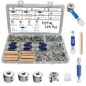 TayFeim124 Pcs Cam Lock Screws and Nuts,Cam Locks for Furniture Hardware Spare Parts, 3 in 1 Cam Connecting Fittings, Bolts dowels, Twist Lock Fasteners for Cabinet Drawer Dresser