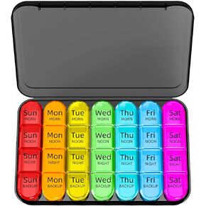 Odaro Weekly Pill Organizer 4 Times a Day, BPA Free Daily Pill Box 7 Day, Large Travel Pill Case with 28 Compartment to Hold Medicine, Vitamin and Supplement