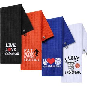 4 Pieces Funny Basketball Towel 16 x 24 Inch Embroidered Basketball Sweat Towels with Clip Workout Towel Hand Bath Towels Basketball Player Sports Gifts for Men, 4 Styles