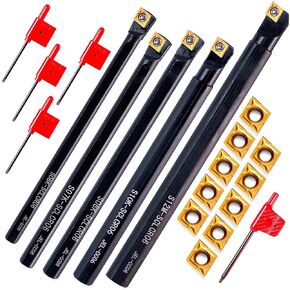 Lathe Turning-Tools Turning Threads 15pcs - Metal Lathe Cutting Tools 5pcs 1/4"~1/2" S06K/S07K/S08K/S10K/S12M-SCLCR06 Turning Holders Boring Bars+10pcs Indexable Carbide Inserts Golden for Lathe Tools