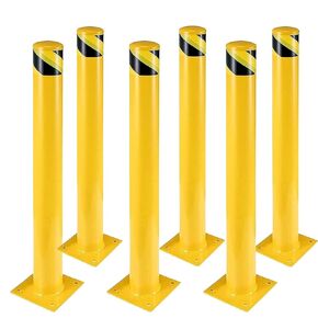 Safety Bollard, 6 Packs 42 Inch Height Bollard Post, 4.5 Inch Diameter, Yellow Safety Steel Bollard Post, with 24 Anchor Bolts, for Traffic Control, Driveway Barrier, Parking Pole