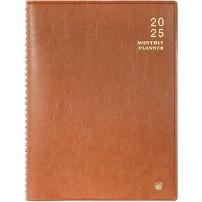 2025 Monthly Planner/Calendar - Jan 2025 - Dec 2025, Monthly Planner 2025, 12 Months, Faux Leather, 8.86" x 11.4", 15 Notes Pages, Strong Twin - Wire Binding, Tabs, Perfect Organizer - Black