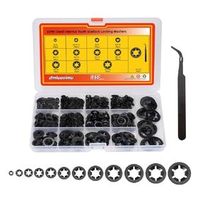 750pcs 12 Size 65Mn Steel Black Oxide Finish Internal Tooth Starlock Locking Washers,Quick Speed Locking Washers,Push On Speed Clips Fasteners Assortment Kit
