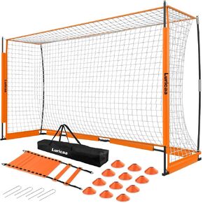 Collapsible Soccer Goal, 12×6 ft Portable Soccer Goal Net for Backyard, Quick Setup Soccer Goals with 1 Carry Bag, 1 Agility Ladder, 4 Ground Nails,12 Training Cones