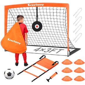 Kids Soccer Goals for Backyard Set,4'x3' Portable Soccer Goal Training Equipment with Ball,Agility Ladder,Cones and Target,Soccer Net for Youth Kids Outdoor/Indoor Games Practices