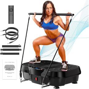 Vibration Plate Exercise Machine - Whole Body Workout Vibration Platform Machine for Lymphatic Drainage, Home Fitness & Weight Loss w/Pilates Bar + Resistance Bands + Remote