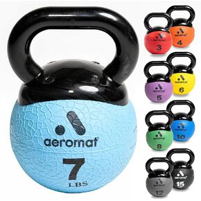 كرة طبية صغيرة من Aeromat Elite - كرات وزن Kettlebell للتمرين، كرة تمرين مرجحة بقطر 15.24 سم، أجراس Kettlebell للتدريب، مرمزة بالألوان