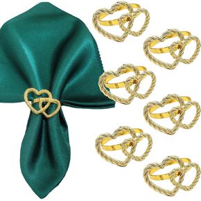 6 Pcs Valentine's Day Double Heart Napkin Ring Heart Hollow-Out Gold Napkin Buckle for Valentine's Day Party, Gold Heart Napkin Holder Birthday Wedding Christmas Table Decoration