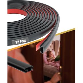 23Ft Rubber Weather Stripping Door Seal Strip for Door & Window, Self-Adhesive Backing Seal Large Gap (from 1/10 inch to 11/50 inch), Rubber Seal Strip for Door Insulation, Easy Cut to Size - Black