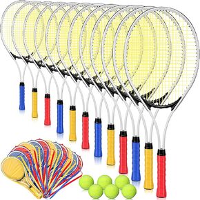 12 Pcs Tennis Rackets for Adult Recreational 12 Players 27'' Tennis Racket Set with 6 Balls Lightweight Tennis Rackets Bulk for Women Men Tennis Training and Beginner with Overgrip and Bag