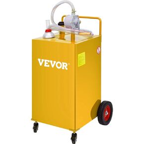 VEVOR Fuel Caddy, 35 Gallon, Gas Storage Tank on 4 Wheels, with Manual Transfer Pump, Gasoline Diesel Fuel Container for Cars, Lawn Mowers, ATVs, Boats, More, Yellow