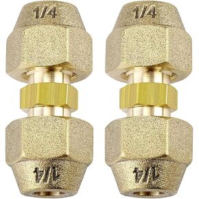 2PCS High Quality Solid Brass Pipe Connection Coupling Adapter with Flare Nut and Connector for Butt Copper Pipe Diameter 1/4 inch