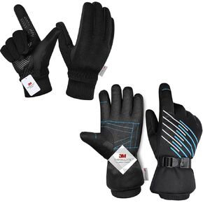 MOREOK 3M Thinsulate Winter Gloves MK022F One Pair(Black-Large 3M Thinsulate Winter Ski Gloves MK024F One Pair(Blue-Large
