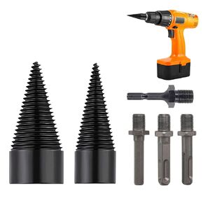 6Pcs Firewood Log Splitter Drill Bit Set, Heavy Duty Log Splitter, Screw Cone Kindling Wood Splitter for Household Electric Drill with Round Square Hexagon Handle + 32mm+ 42mm