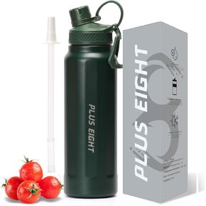 Sports Water Bottle, Insulated Water Bottle With Straw, Stainless Steel Water Bottle Wide Mouth for Sports, Gym or Office, BPA-Free Keep Cold 24H Hot 12H (Green, 32 oz)