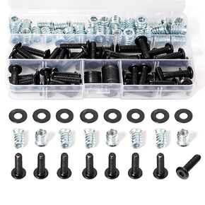 120PCs 1/4-20 Threaded Inserts for Wood with Bolts Washers, 15mm Screw Nut for Wood, Black Oxide 1/4-20 x 3/4" Flat Head Socket Furniture Bolts, 40-Set