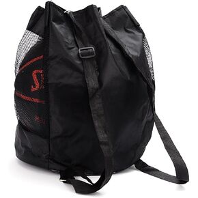 Maxmoral 23x23x31cm Black Single Ball Bag Mesh Carrying Bag Sports Game Ball Organiser Drawstring Bag Pouch Sling Bag Adjustable Ball Organiser for Carrying Basketball Volleyball Rugby Football
