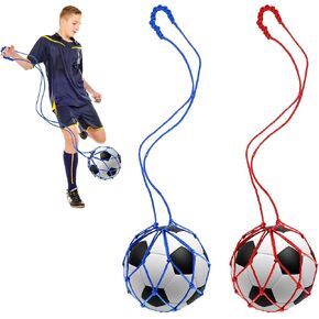 2PCS Football Kick Trainer, Solo Soccer Ball Net Kicker Soccer Return Trainer Net Fits Ball Size 3, 4, 5 Hands-Free Football Kick Throw Solo Practice Training Aid for Bungee Trainer Juggling Net ﻿