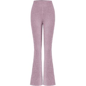 Women's Ribbed Knit Flared Pants, Stretchy Fitted Bell Bottom Yoga Pants
