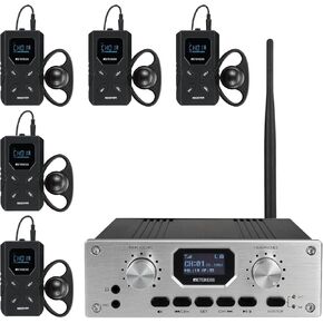 Retekess TT119 Tour Guide System, Assistive Listening System, Long Battery Life, Interpreter Monitor Option, Interpreting Equipment for Conference (1 Transmitters 5 Receivers)